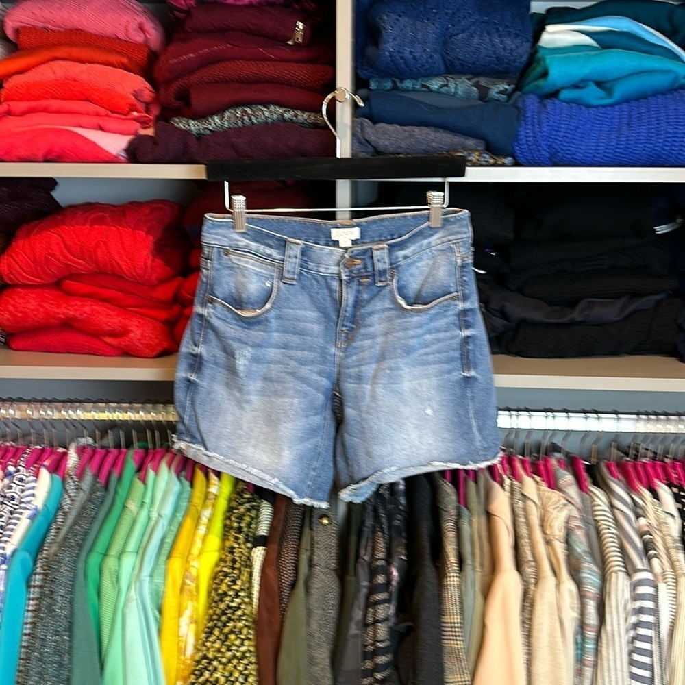J Crew blue distressed raw hem jean shorts size 25
